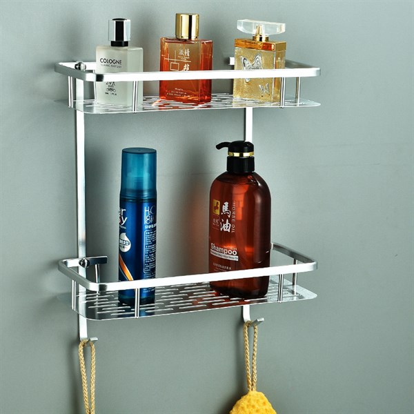 kệ inox nhà tắm có móc 2 tầng tiện lợi