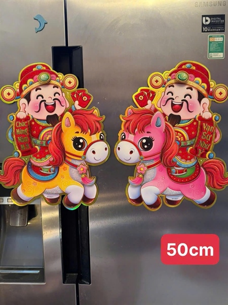 Cặp thần tài cưỡi ngựa dán cửa 50cm