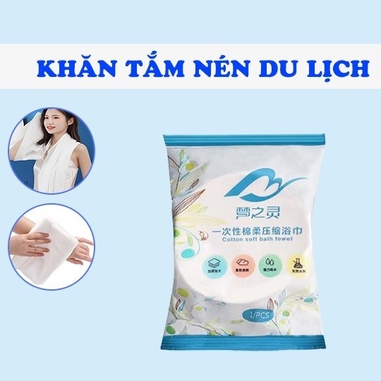 Khăn tắm dạng nén du lịch, kích thước 70x140cm túi trắng