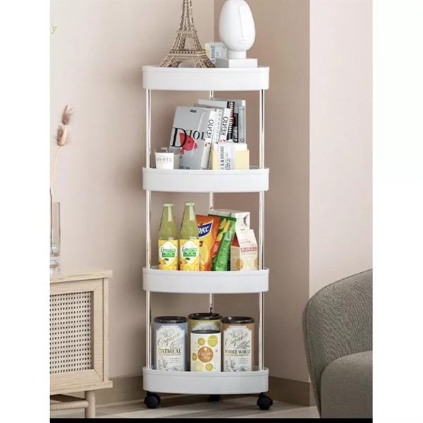 Kệ góc tường bằng nhựa 4 tầng có bánh xe