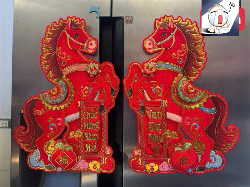 Cặp ngựa đỏ dán tường size 60cm