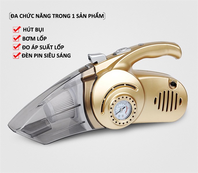 máy hút bụi cầm tay xe hơi cao cấp 4 in1 kiêm đo áp suất lốp công suất 120w
