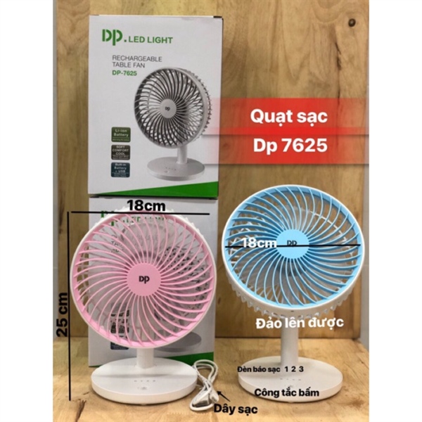 quạt sạc để bàn dp 7625 bảo hành 6 tháng