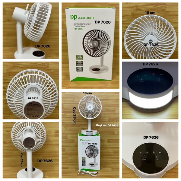 QUẠT TÍCH ĐIỆN DP 7626 CÓ LED - CAO 28CM - LỒNG QUẠT 18 CM BH 6TH 1 ĐỔI 1