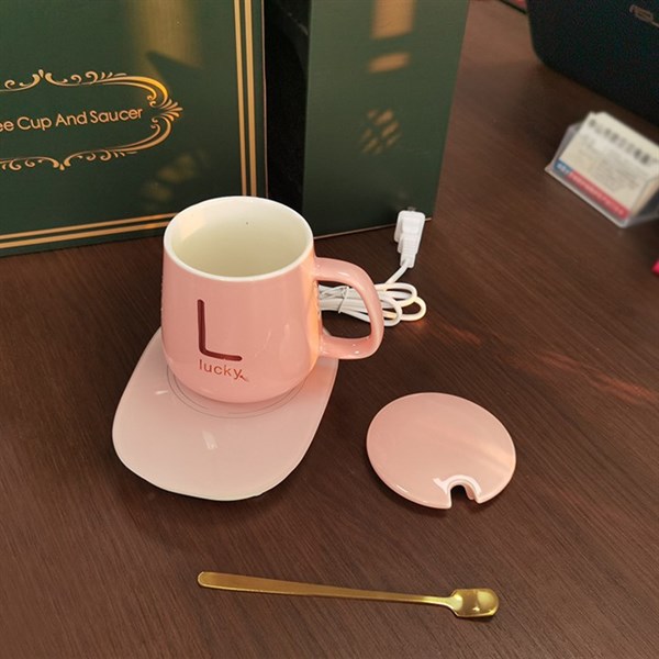 Đế hâm nóng đồ uống tiện lợi kèm cốc sứ màu Rose Gold
