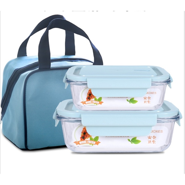 Bộ 2 hộp cơm thủy tinh kèm túi giữ nhiệt và muỗng đũa cao cấp