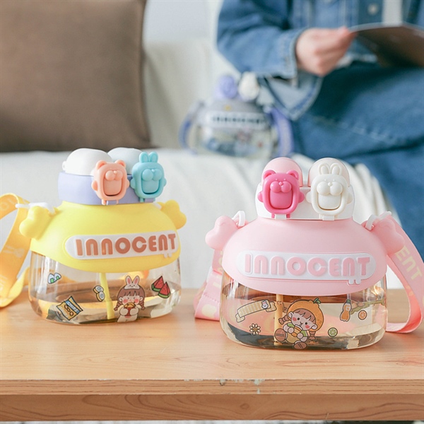 Bình nước 2 vòi có quai đeo và ống hút siêu cute