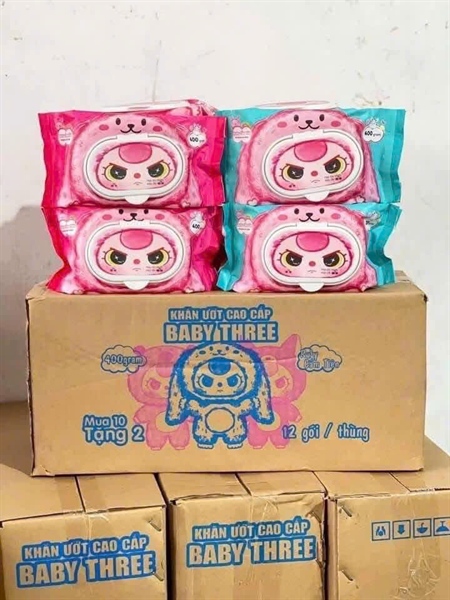 thùng 12 gói khăn ướt baby three