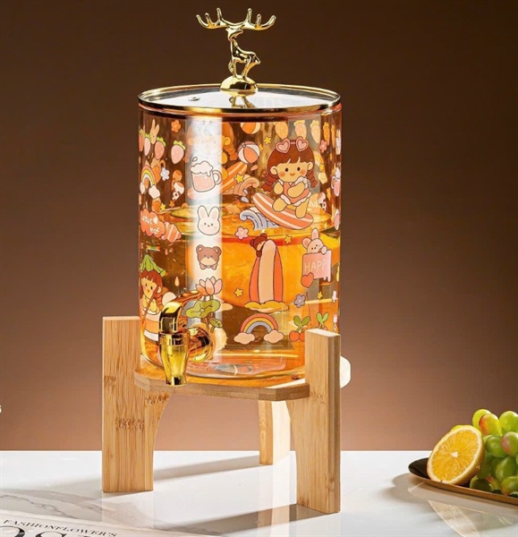 Bình thuỷ tinh có vòi nắp hươu kèm giá gỗ dung tích 3.6L lớn hơn