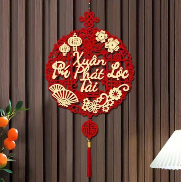 khánh nhung tròn trang trí tết