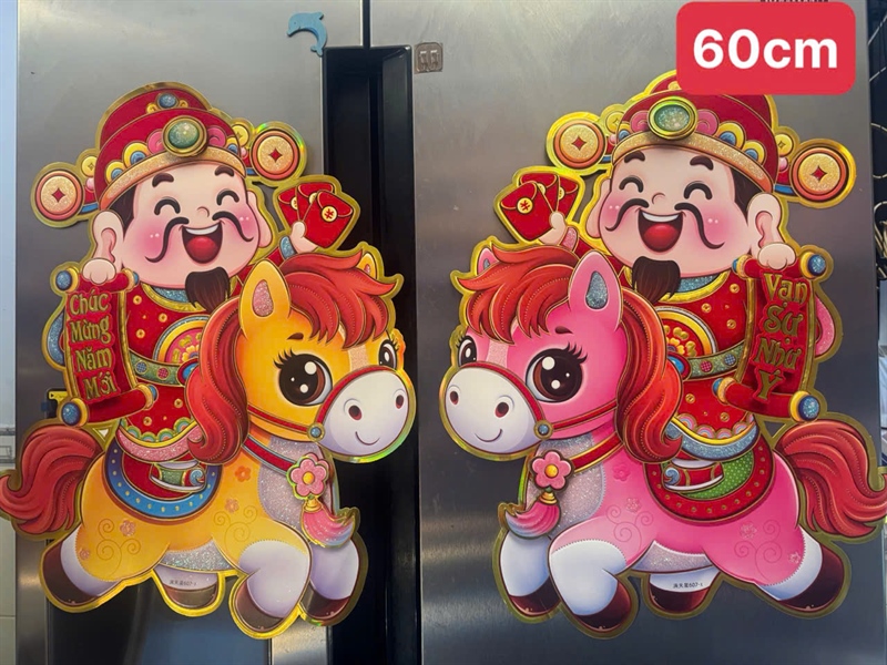 cặp thần tài cưỡi ngựa dán cửa size 60cm