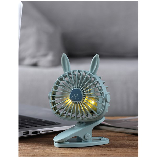 Quạt mini kẹp bàn hình thú có đèn xanh/hồng