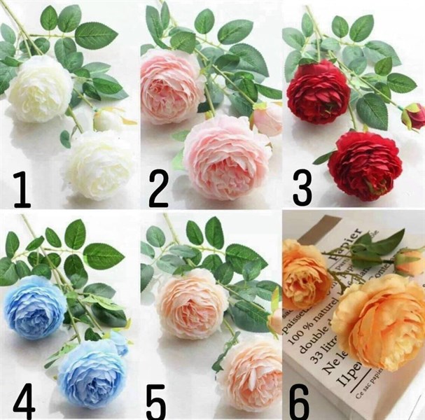 Cành 3 bông hoa mẫu đơn vải dài 60cm