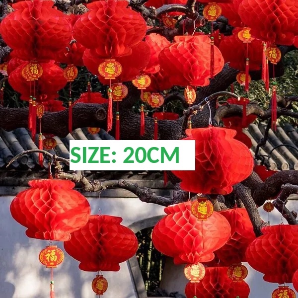 set 10 lồng đèn đỏ trang trí tết size 20cm