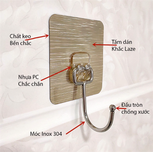 set 10 móc dán tường inox cao cấp