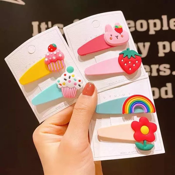 kẹp tóc đính đá trái cây set 2 cái