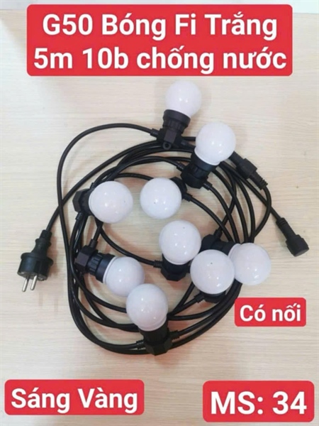 Dây đèn 5m, 10 bóng có đầu nối chống nước