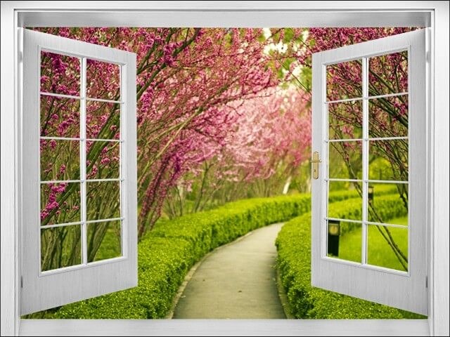 TRANH 3D DÁN TƯỜNG CỬA SỔ CÂY LÁ DÁN PHÒNG KHÁCH ( 60*90CM )