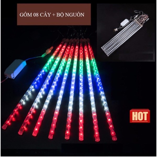 bộ 8 đèn led sao băng chống nước 7 màu
