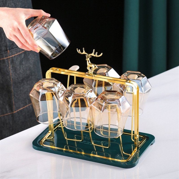 Khay úp ly hình hươu 6 ly mạ vàng