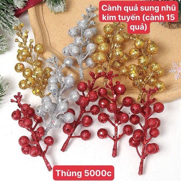 Cành 15 quả sung nhũ kim tuyến trang trí