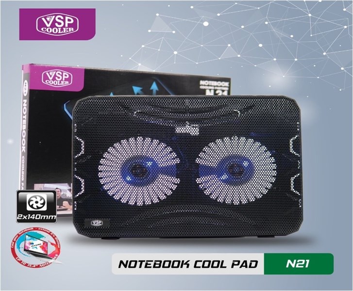 Đế tản nhiệt Laptop 2 Fan 14cm chính hãng VSP Cooler N21 led RGB