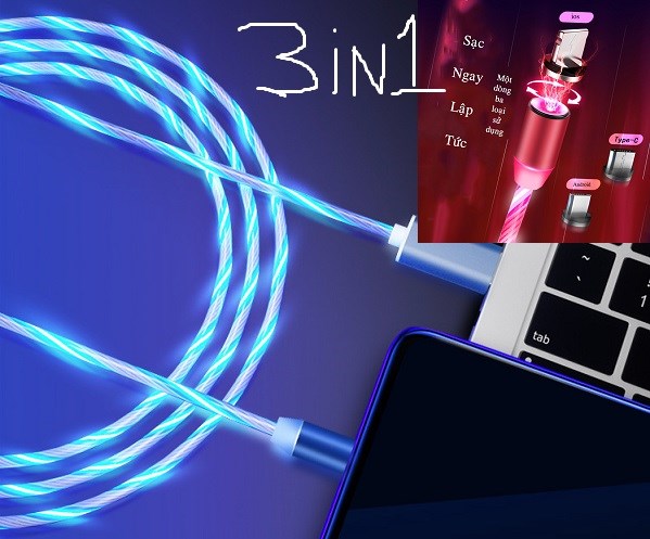 cáp từ sạc chạy led 3in1