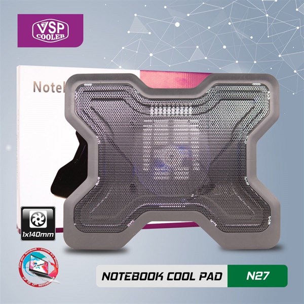 Đế tản nhiệt Laptop 1 Fan 14cm chính hãng VSP Cooler Master N27 led RGB