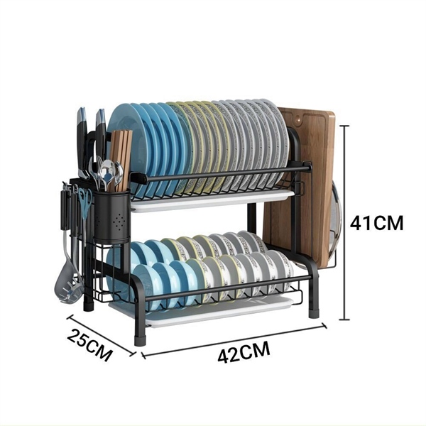 kệ úp chén dĩa 2 tầng có chỗ để thớt