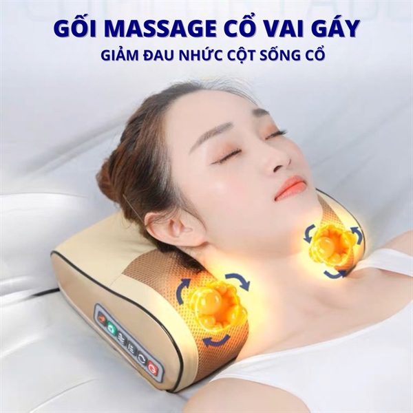 Gối massage hồng ngoại Okato 6 tính năng mát xa cổ vai gáy lưng
