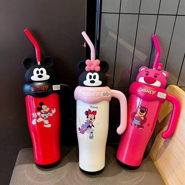 Ly giữ nhiệt Disney cao cấp có nắp đậy chống bụi kèm ông hút inox an toàn vệ sinh
