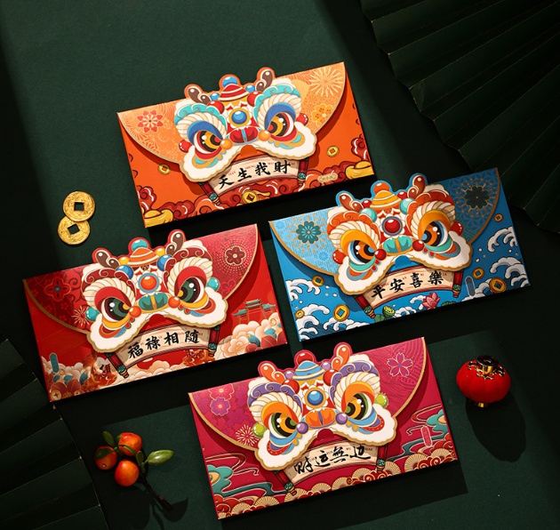 Set 4 bao lì xì hình lân dạng bao thư 2024