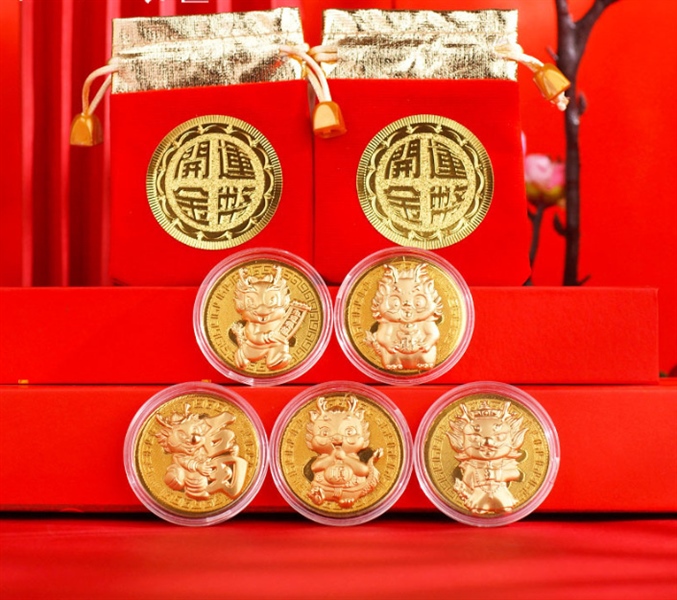 đồng xu rồng mạ vàng kèm túi nhung