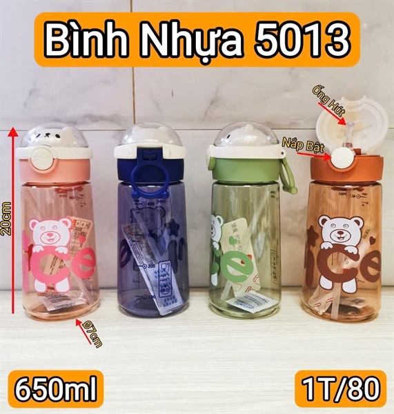 Bình nước học sinh 650ml nắp bật có ống hút