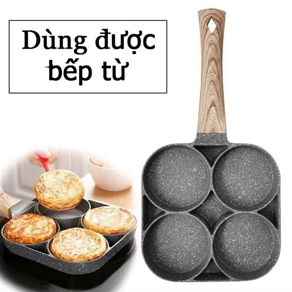 khuôn chảo 4 ngăn chiên trứng, làm bánh chống dính sài được bếp từ