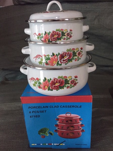 Bộ 3 nồi inox tráng men in hoa - Họa tiết ngẫu nhiên cực đẹp