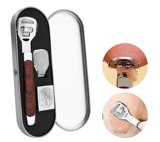 dụng cụ chà gót chân inox kèm 20 lưỡi dao