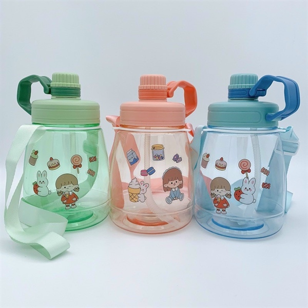 Bình nước 1L3 mẫu mới kèm ống hút và dây đeo cute