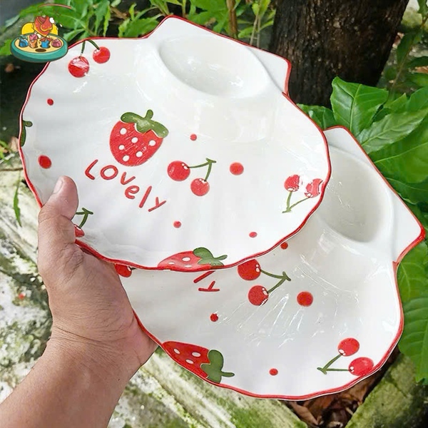 Đĩa sứ hình sò họa tiết trái cây