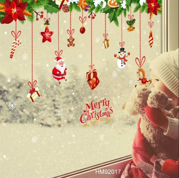 Decal trang trí lá và dây treo Noel