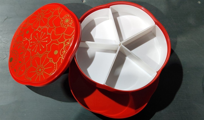 Khay mứt tròn xoay 5 ngăn 2 tầng