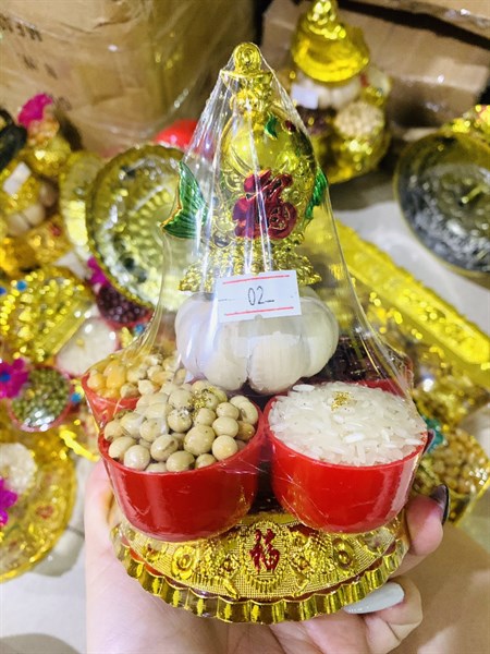 chậu tỏi ngũ cốc phong thuỷ tài lộc cá chép ms02