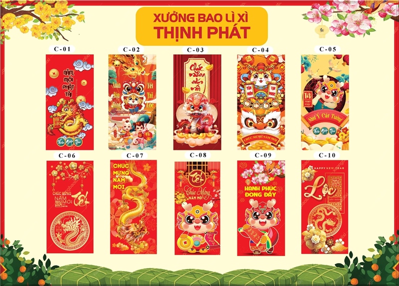 Bao lì xì tết Việt Nam 2024 cao cấp 1 XẤP 10 BAO hình ngẫu nhiên