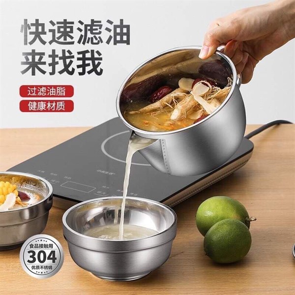 Nồi Inox gạn dầu/nước béo dùng được bếp từ