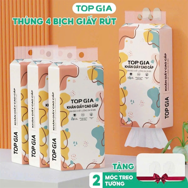 Thùng 4 gói giấy treo rút Topgia đa sắc