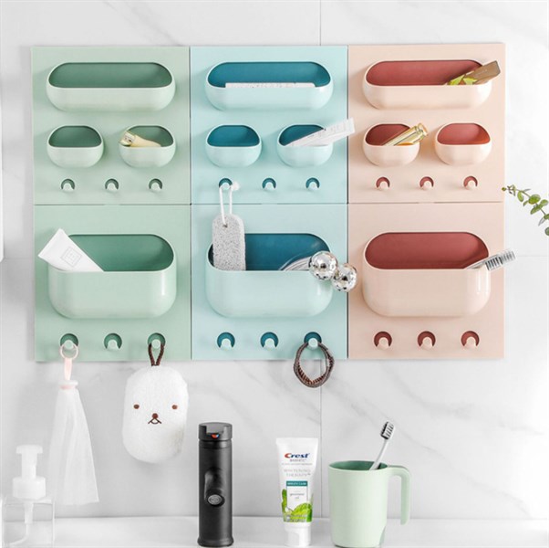 kệ nhựa 3 ô đa năng kèm móc treo