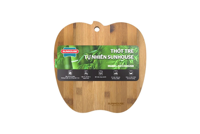 Thớt tre tự nhiên Sunhouse mẫu trái táo - Hàng VN chất lượng cao