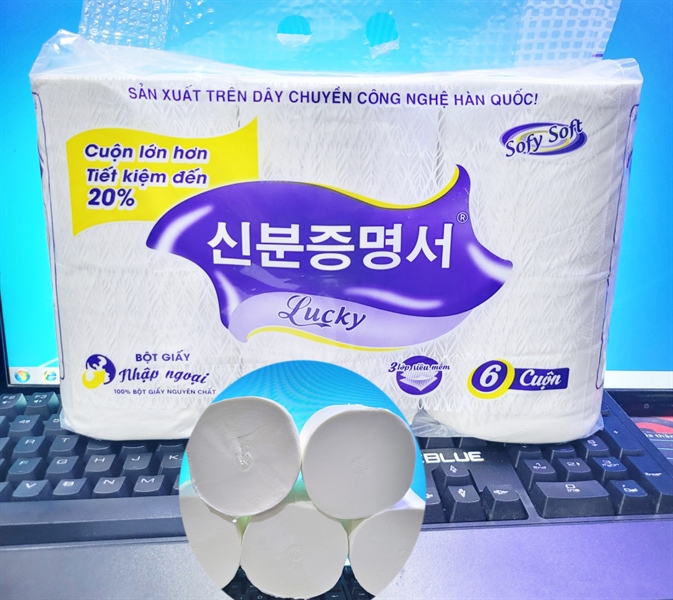 Giấy vệ sinh Hàn Quốc Lucky 6 cuộn 3 lớp không lõi loại cao cấp