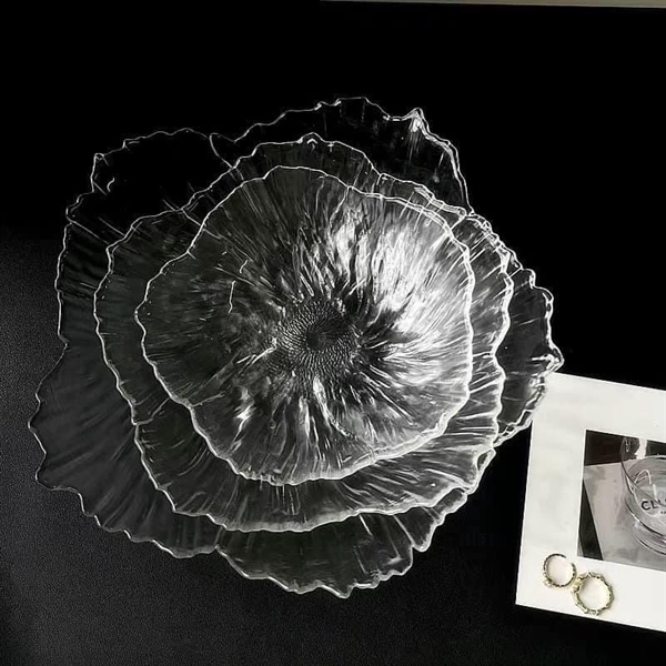 Set 3 dĩa thuỷ tinh hoa ngọc trai cao cấp