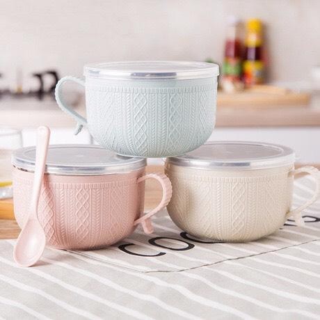 Tô ăn mì cách nhiệt kèm muỗng có nắp đậy